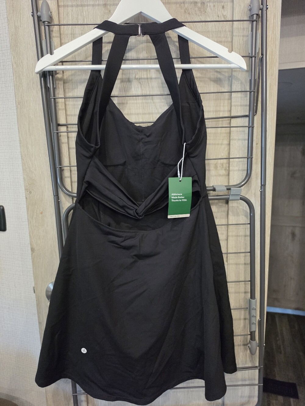 Halara NWT SoftlyZero Airy Backless Twisted Flare Mini Dress Medium Black - Picture 11 of 14